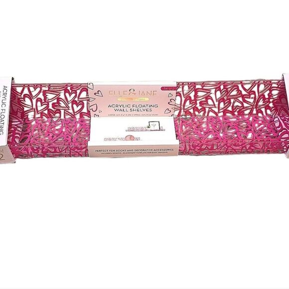 Elle & Jane Set of 2 Acrylic Floating Wall Shelves - Pink Hearts - Picture 2 of 7